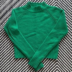 Vince Cashmere Kelly Green Mock Neck Cropped Sweater Medium
